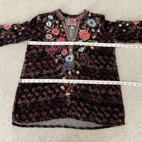 Johnny Was Silk Blend Ulla Velvet Easy V-neck Gypsy Boho Resort Purple Top XXS - Picture 6 of 12